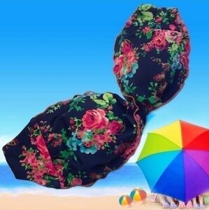 Floral Bandeau Bikini Top Vibrant Strapless Swim Top Add your own strap  Small